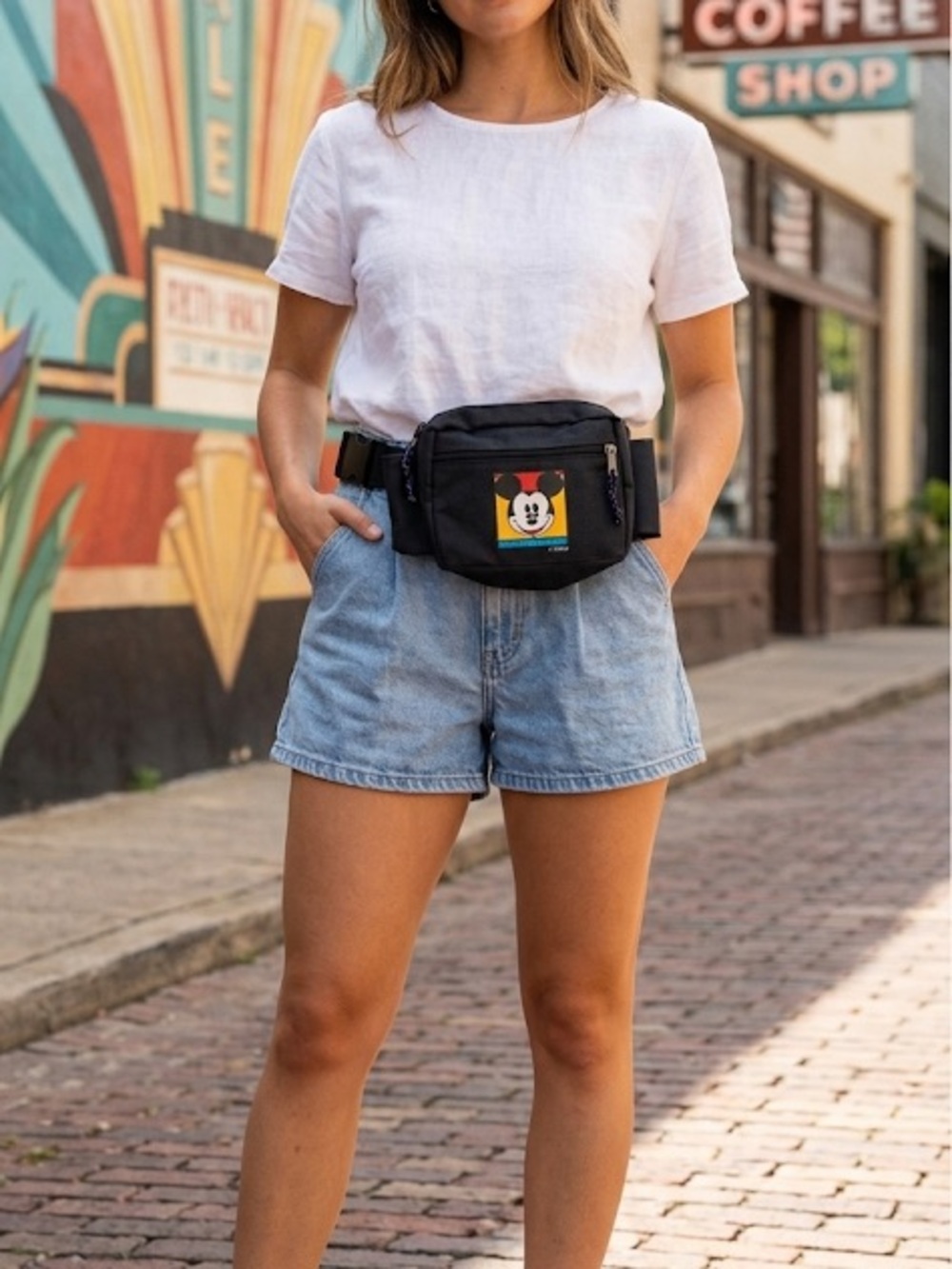 Vintage 90s Mickey Mouse Disney Black Fanny Pack Waist Bag